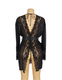 Black Lace Sexy Hollow Out Back Design Robe Lingerie with Panties - Love it Curvy