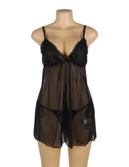 Black Multi-fibre Elegant Fly-away Babydoll - Love it Curvy