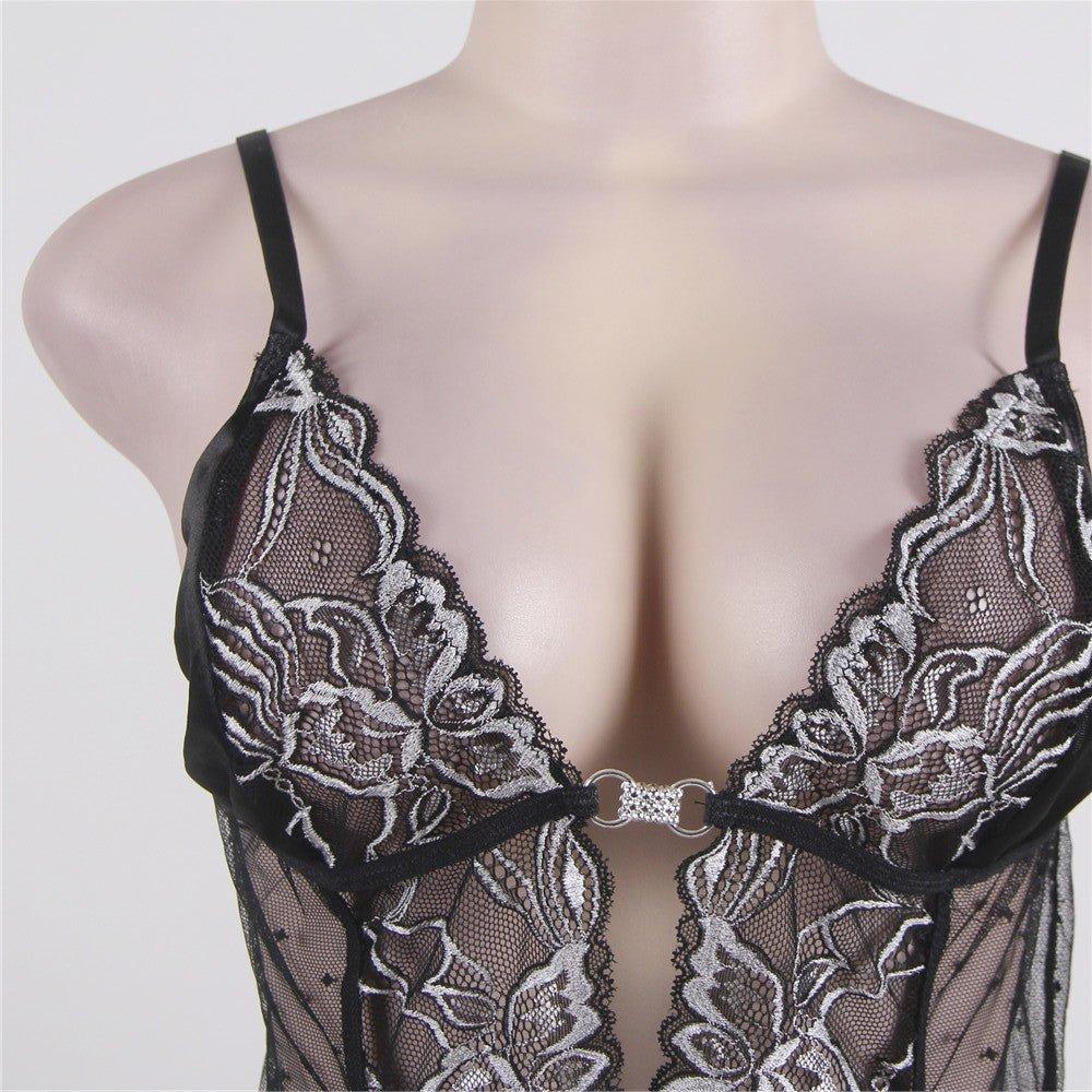 Black Plus Size Floral See-Through Babydoll - Love it Curvy