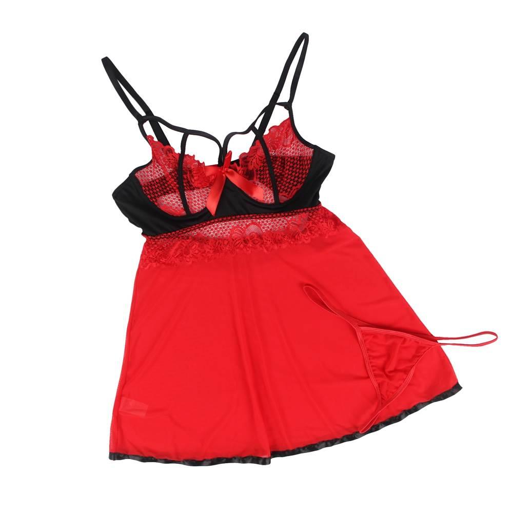 Black Red Plus Size Short Lace Sleepwear with Underwire - Love it Curvy