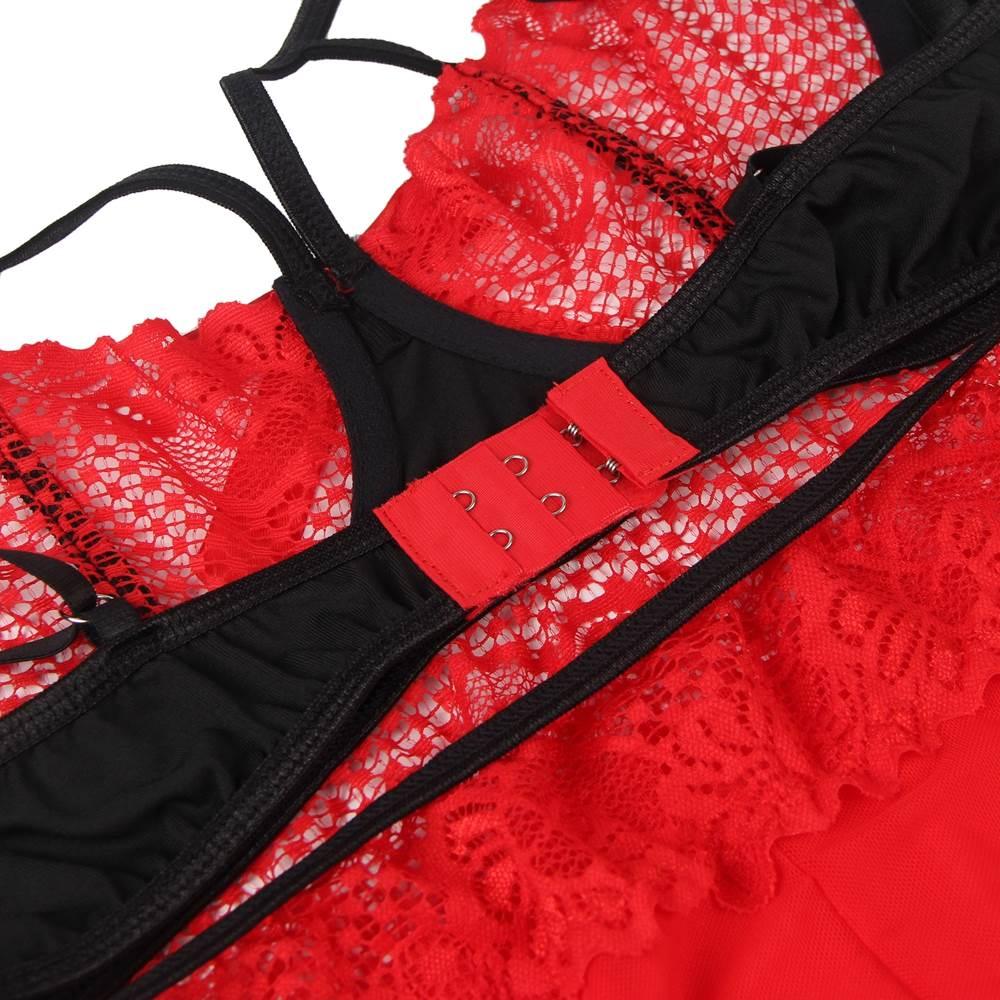 Black Red Plus Size Short Lace Sleepwear with Underwire - Love it Curvy