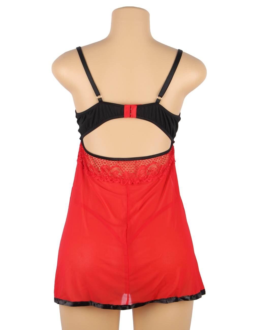 Black Red Plus Size Short Lace Sleepwear with Underwire - Love it Curvy