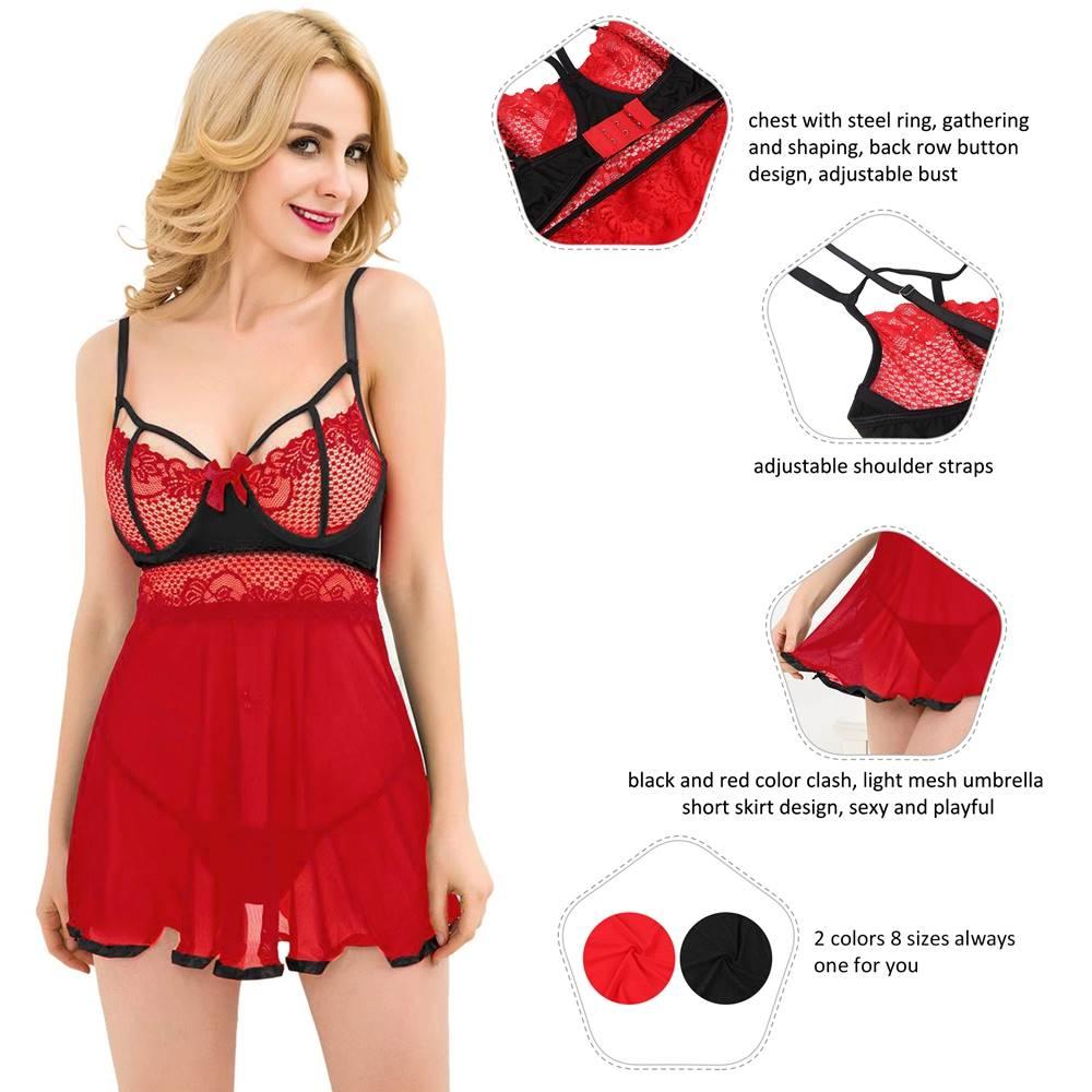 Black Red Plus Size Short Lace Sleepwear with Underwire - Love it Curvy