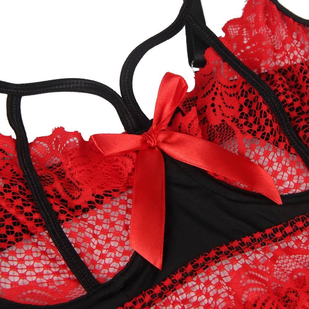 Black Red Plus Size Short Lace Sleepwear with Underwire - Love it Curvy