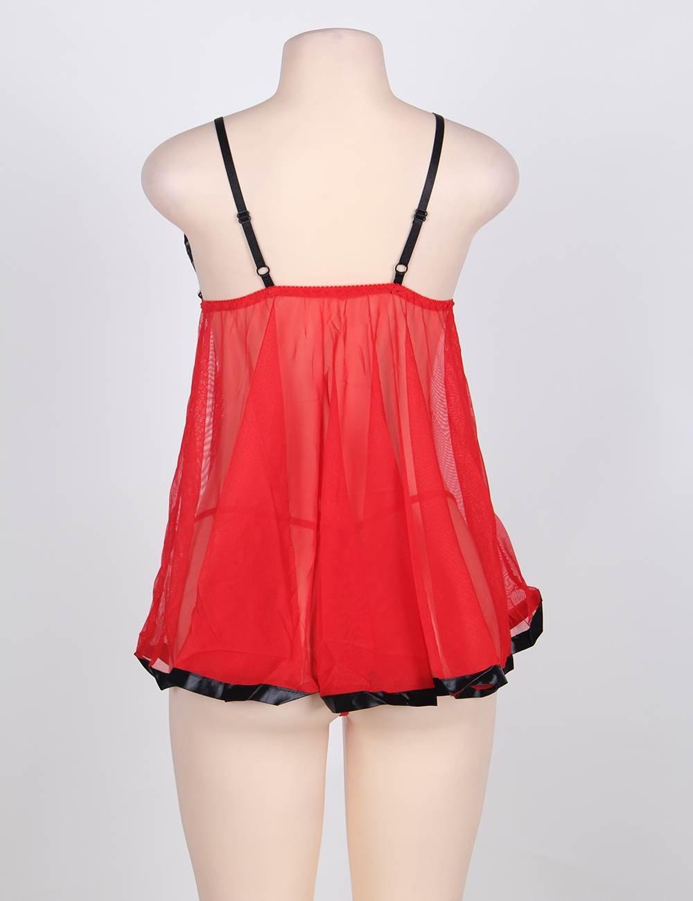 Black Red Sexy Rhinestone Plus Size See-through Nightdress - Love it Curvy