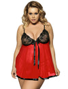 Black Red Sexy Rhinestone Plus Size See Through Nightgown in Red - Love It Curvy