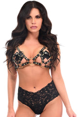 Black/Gold Strappy Harness Bra Top - HAR-268-Regular - Love it Curvy