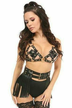 Black/Gold Strappy Harness Bra Top - HAR-268-Regular - Love it Curvy