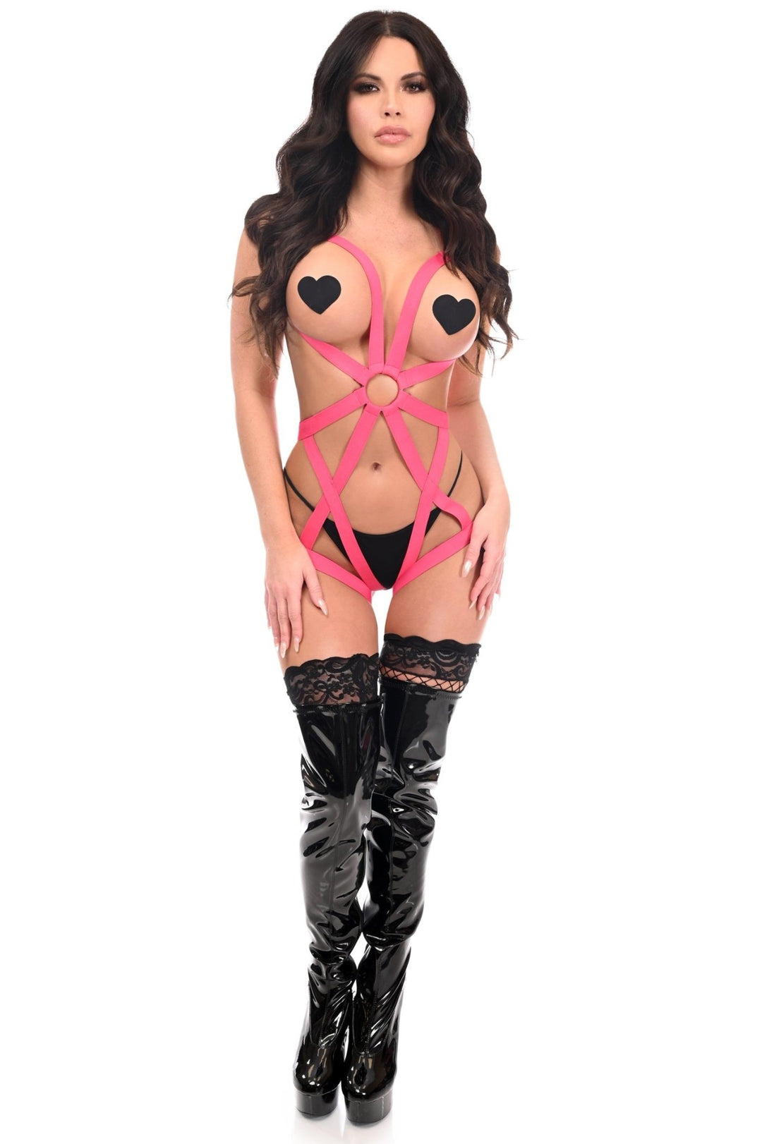 BOXED Pink Stretchy Body Harness Bodysuit - HAR-646-Regular - Love it Curvy
