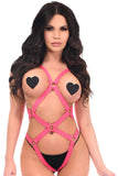 BOXED Pink Stretchy Elastic Harness Bodysuit w/Silver Hardware - HAR-663-Regular - Love it Curvy