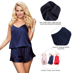 Camisole Satin Chiffon  Plus Size Sleepwear with Ruffle Short Pants - Love it Curvy