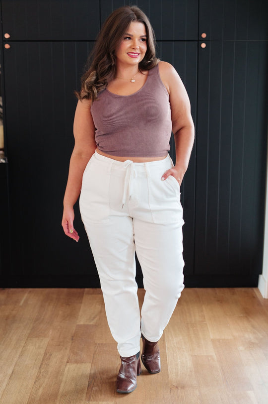 Charlene High Rise Jogger in Ecru - Love it Curvy