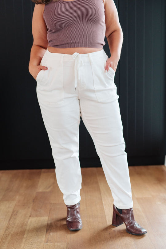 Charlene High Rise Jogger in Ecru - Love it Curvy