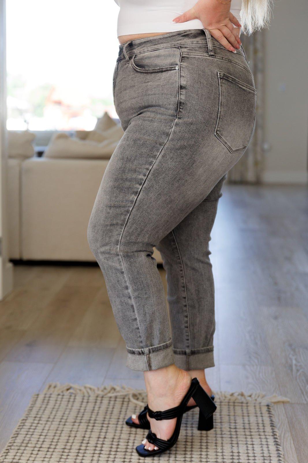 Charlotte High Rise Stone Wash Slim Jeans in Gray - Love it Curvy