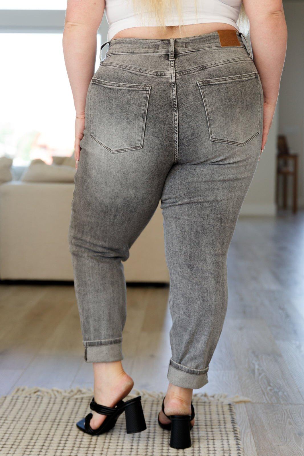 Charlotte High Rise Stone Wash Slim Jeans in Gray - Love it Curvy