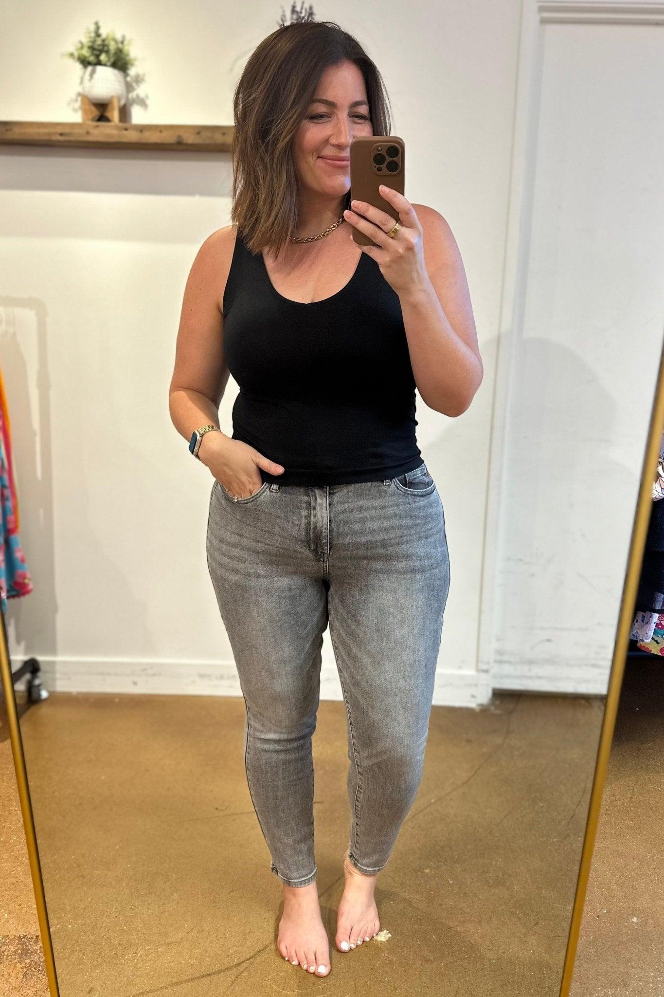 Charlotte High Rise Stone Wash Slim Jeans in Gray - Love it Curvy