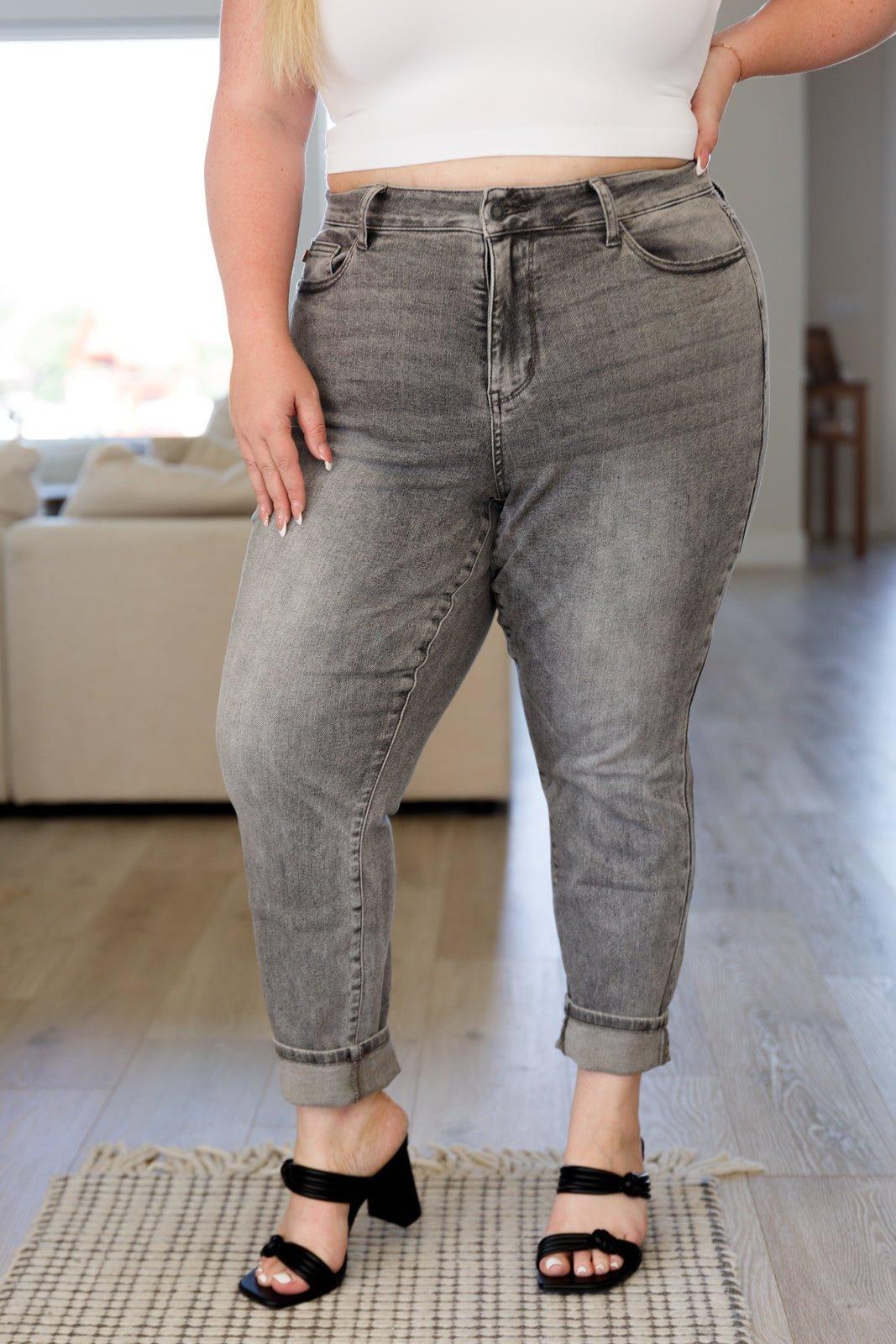 Charlotte High Rise Stone Wash Slim Jeans in Gray - Love it Curvy