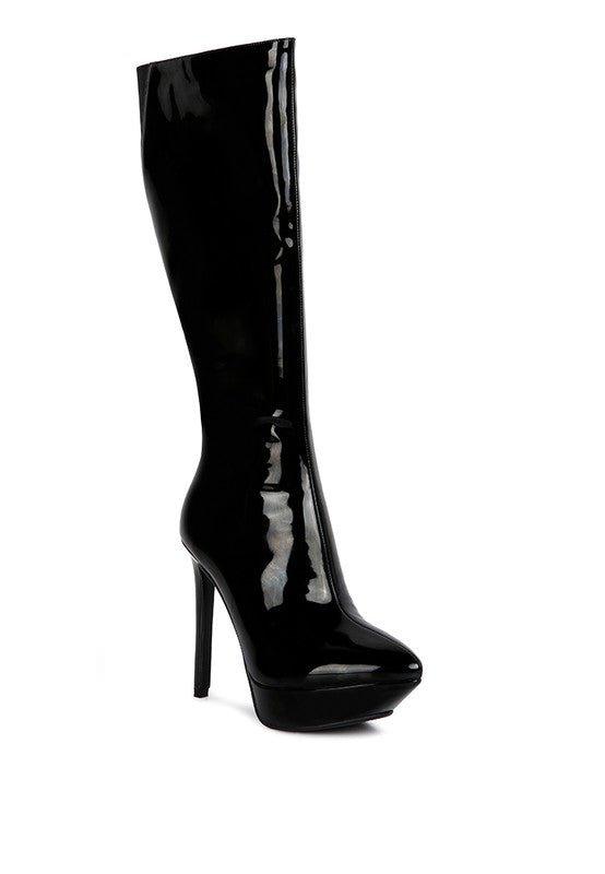 CHATTON Patent Stiletto High Heeled Calf Boots - Love it Curvy