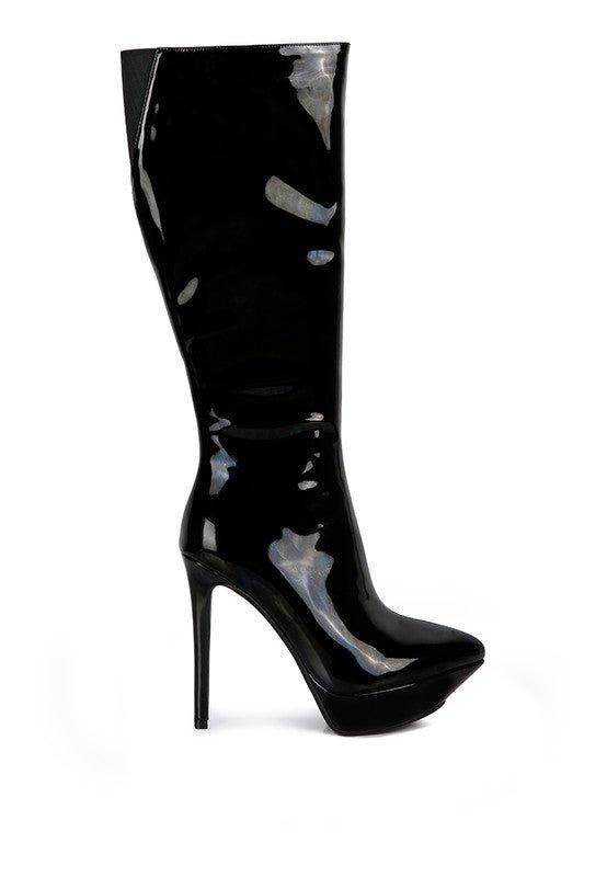 CHATTON Patent Stiletto High Heeled Calf Boots - Love it Curvy