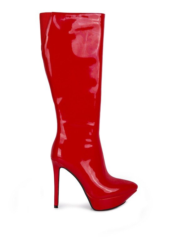 CHATTON Patent Stiletto High Heeled Calf Boots - Love it Curvy