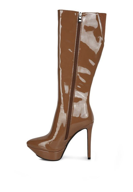 CHATTON Patent Stiletto High Heeled Calf Boots - Love it Curvy