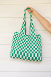 Checkerboard Lazy Wind Big Bag in Green & White - Love it Curvy