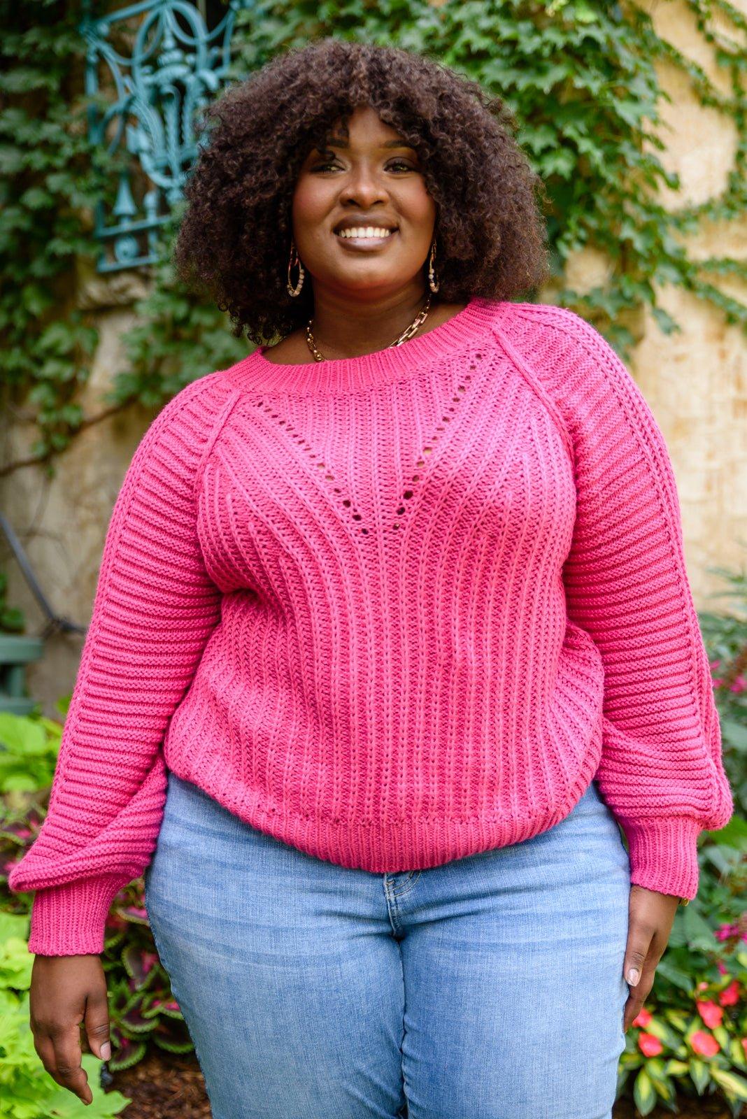 Claim The Stage Knit Sweater In Hot Pink - AS4492-1 - Love it Curvy