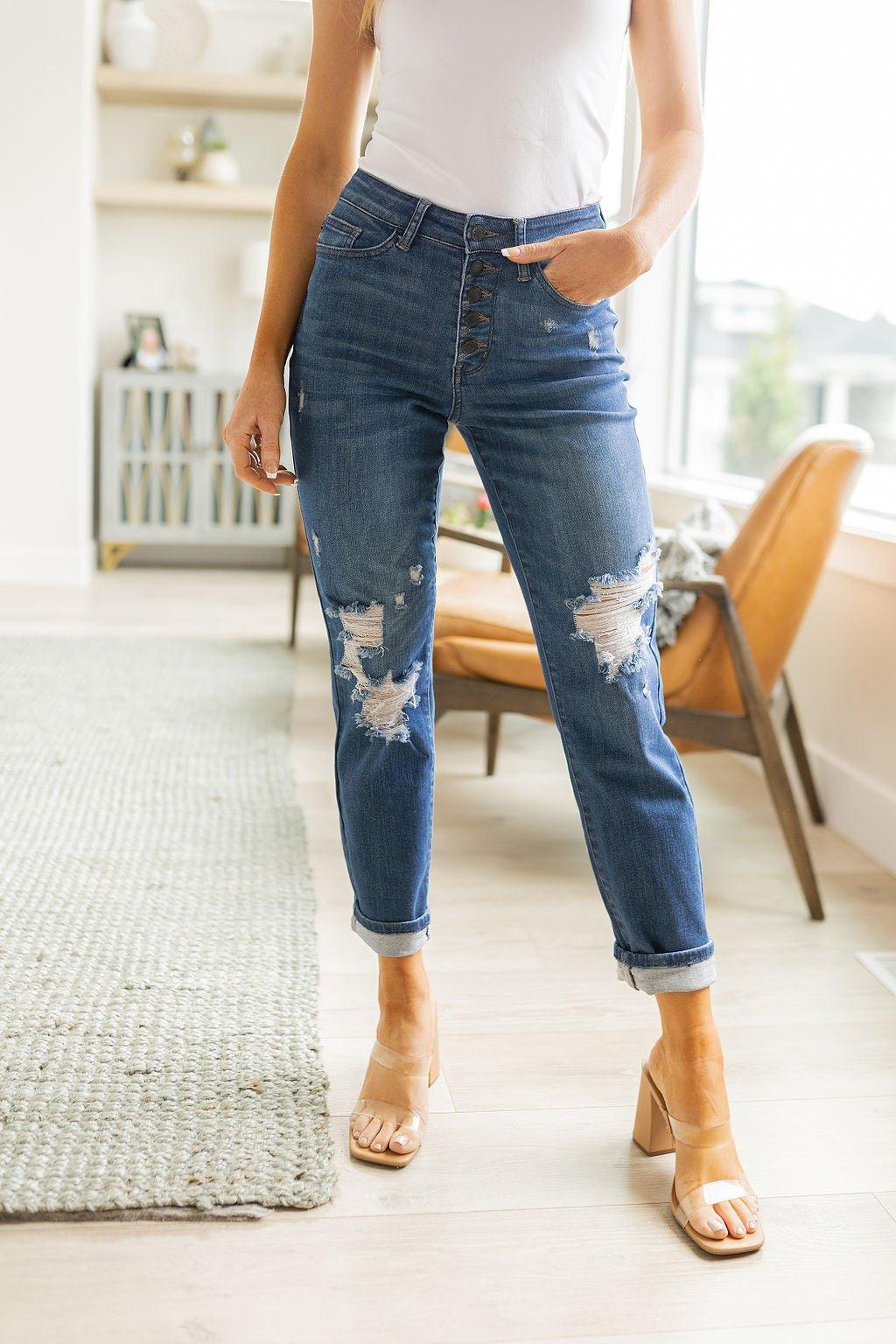 Colt High Rise Button Fly Distressed Boyfriend Jeans - AS6065-01 - Love it Curvy