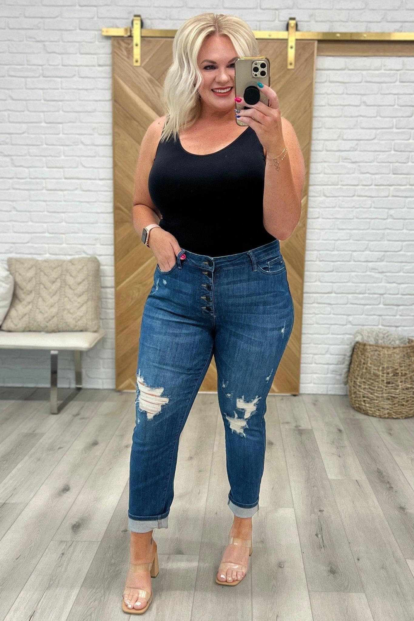 Colt High Rise Button Fly Distressed Boyfriend Jeans - AS6065-01 - Love it Curvy