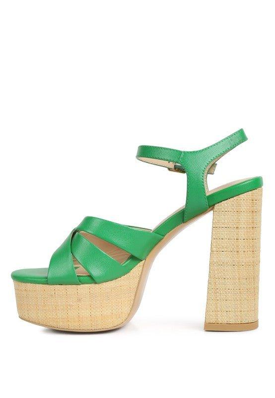 De-Vil Crisscross Straps Slim Block Heel Sandals - 2000001511718 - Love it Curvy