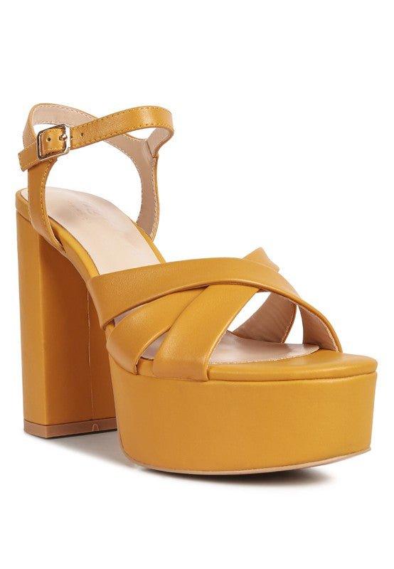 De-Vil Crisscross Straps Slim Block Heel Sandals - 2000001511724 - Love it Curvy