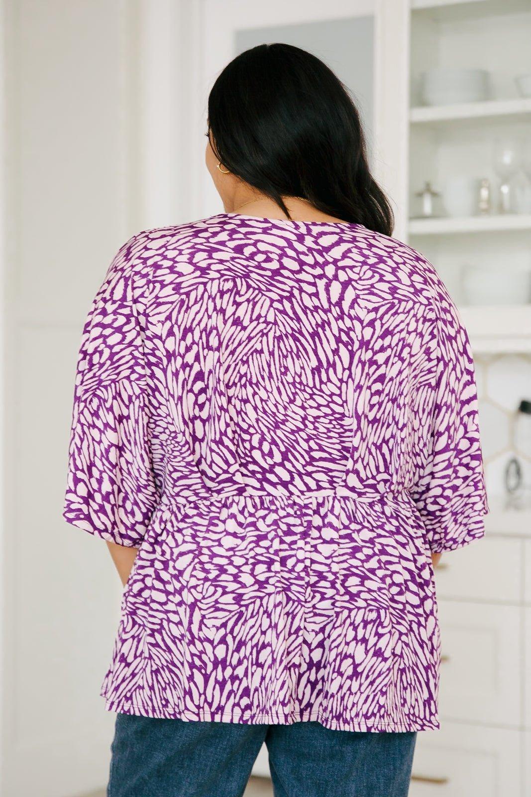 Dearest Dreamer Peplum Top in Painted Purple - AS7778-01 - Love it Curvy