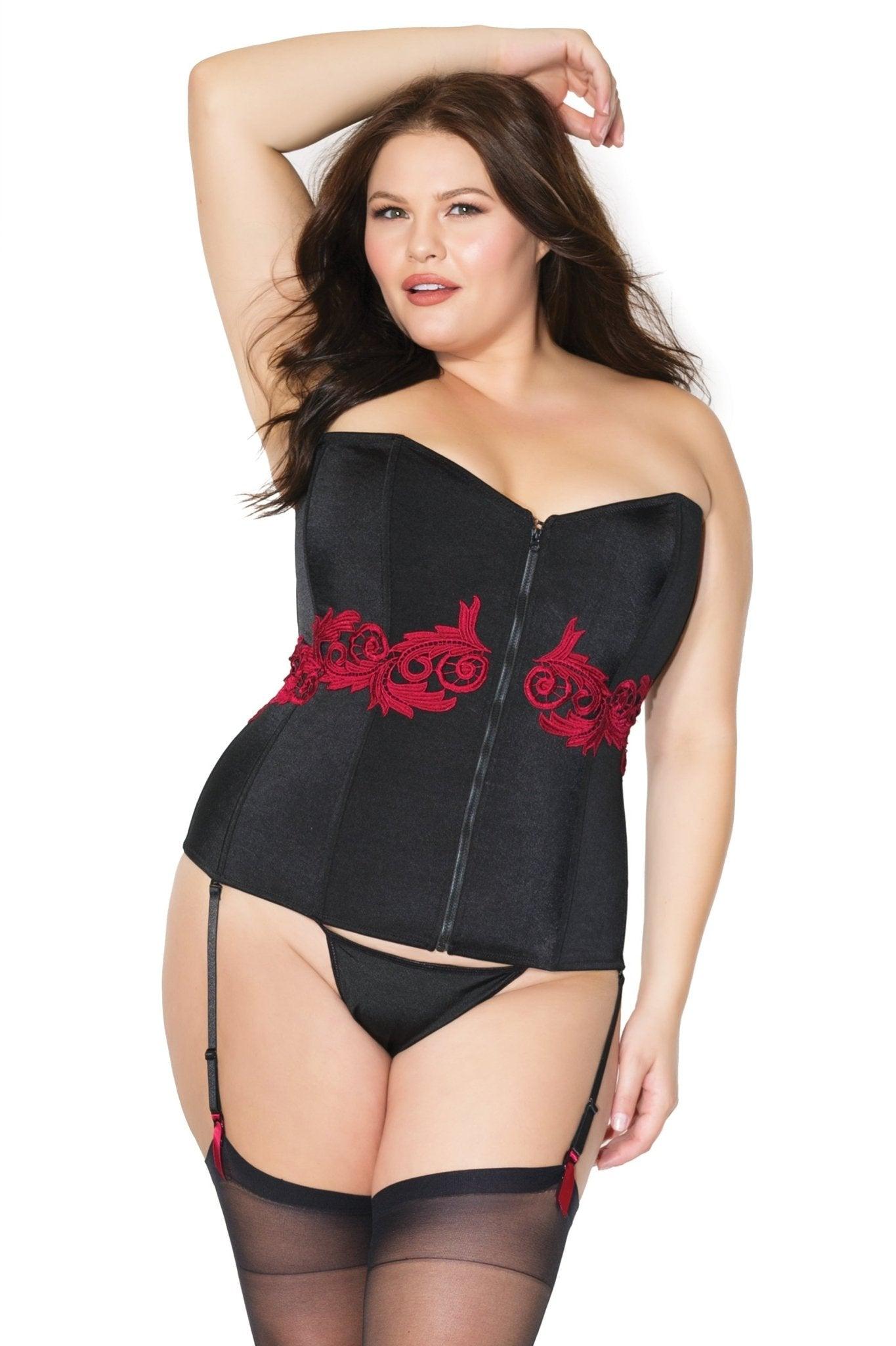 Enchanted Embrace Zip-Front Corset with Lace Accents (20309) - 20309-BLK-L - Love it Curvy