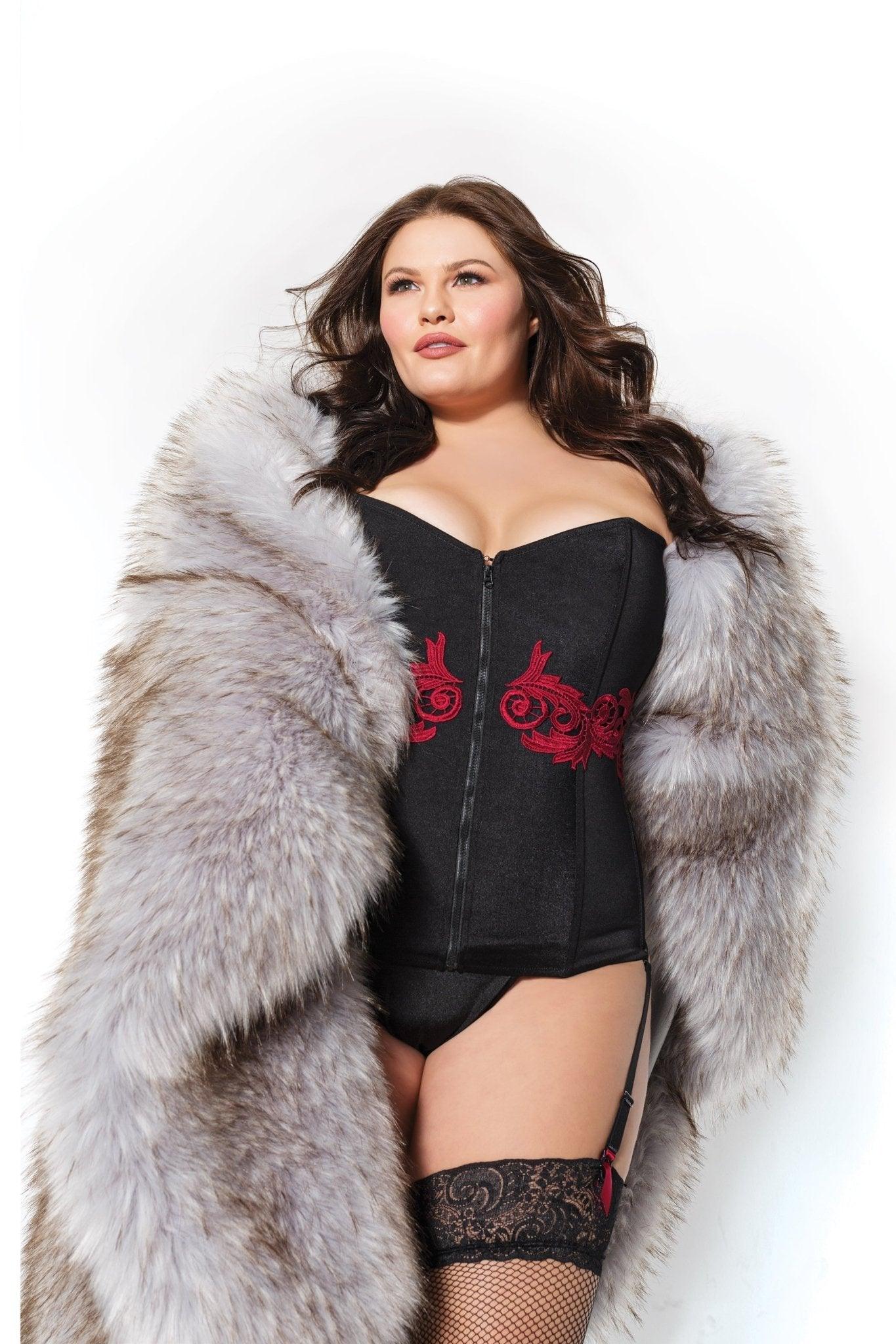 Enchanted Embrace Zip-Front Corset with Lace Accents (20309) - 20309-BLK-L - Love it Curvy