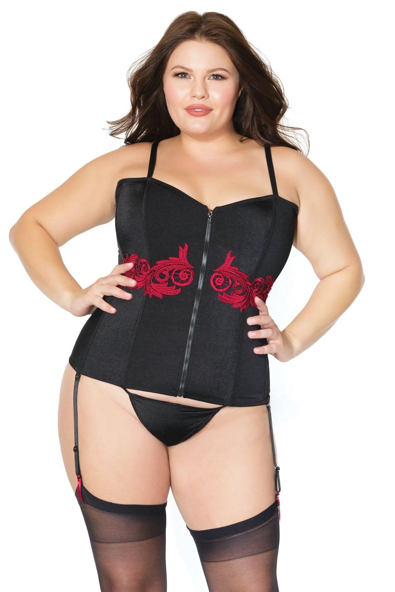 Enchanted Embrace Zip-Front Corset with Lace Accents (20309) - 20309-BLK-L - Love it Curvy