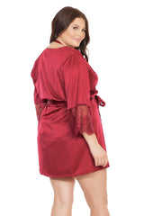 Eyelash Elegance Lace Sleeve Robe with Removable Belt (7224X) - 7224X-MLO-OSXL - Love it Curvy