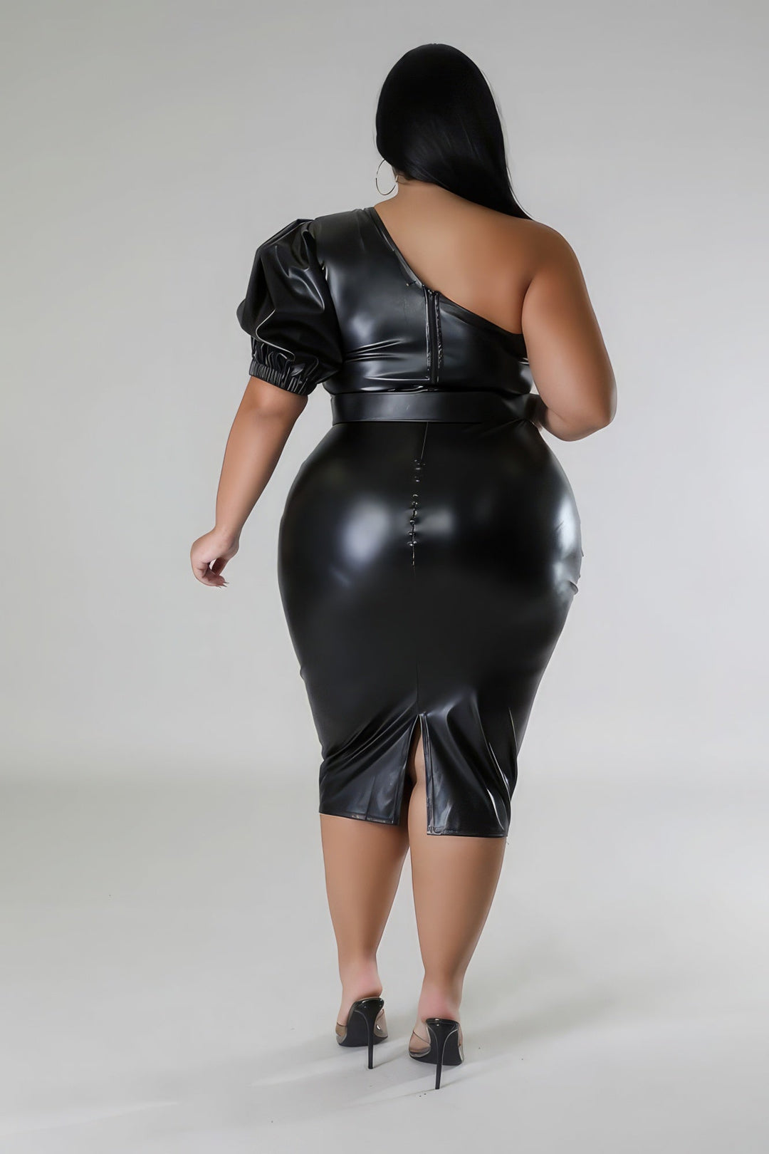 Faux Leather Semi-stretch Dress - 58036a.1XL - Love it Curvy