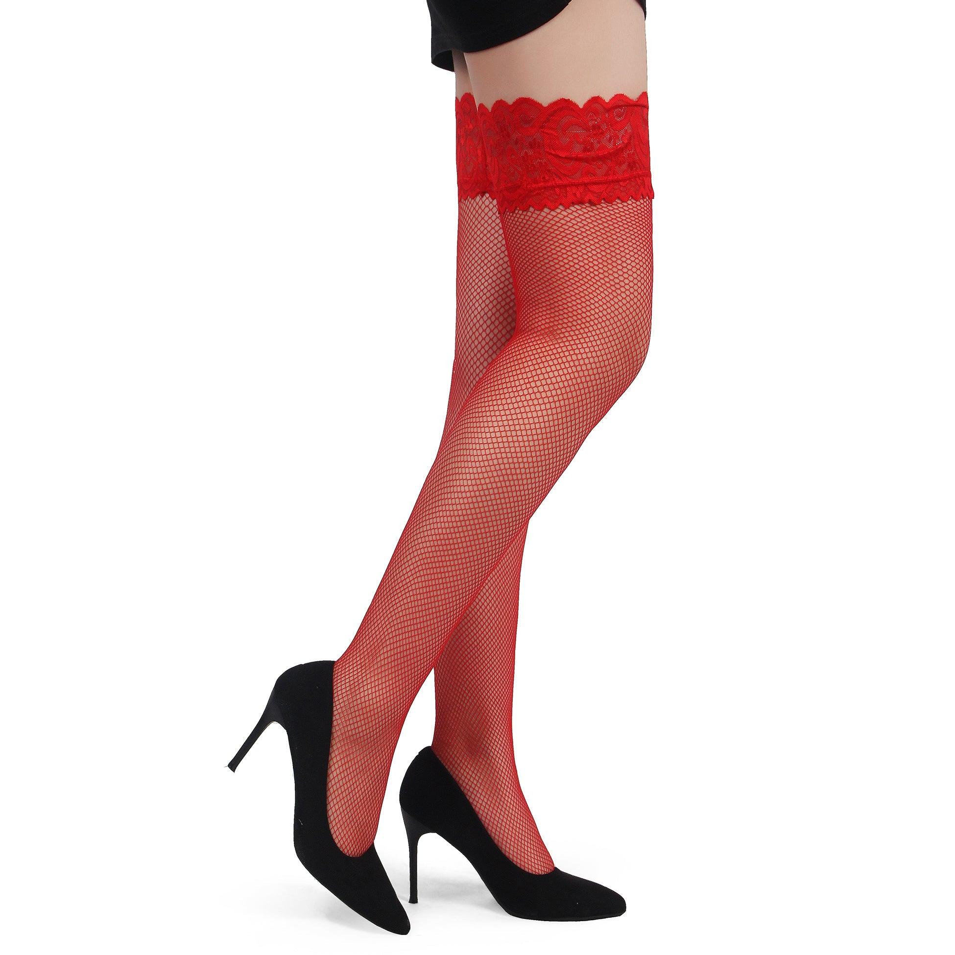 Fishnets Thigh High Stockings Silicone Lace Top Stay Up Sheer Hosiery - H2156-2 - Love it Curvy