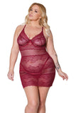 Floral Stretch Lace Soft Chemise with Horizontal Paneling and Keyhole Back (22311) - 22311-MLO-L - Love it Curvy