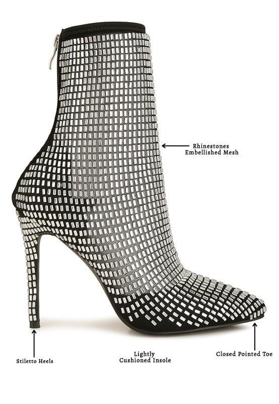 Fortunate Rhinestones Embellished Mesh Boots - 2000001797200 - Love it Curvy