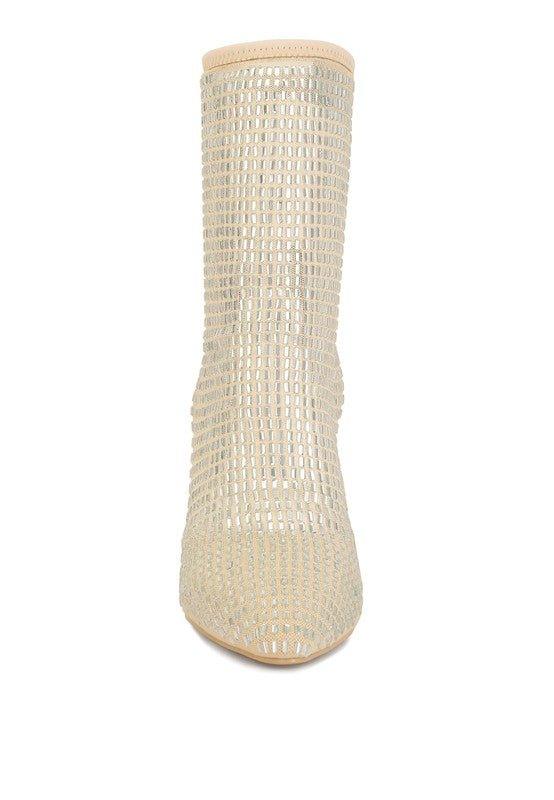 Fortunate Rhinestones Embellished Mesh Boots - 2000001797200 - Love it Curvy