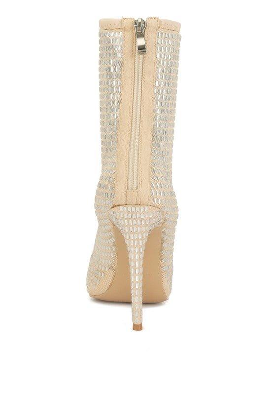 Fortunate Rhinestones Embellished Mesh Boots - 2000001797200 - Love it Curvy