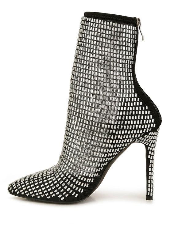 Fortunate Rhinestones Embellished Mesh Boots - 2000001797200 - Love it Curvy