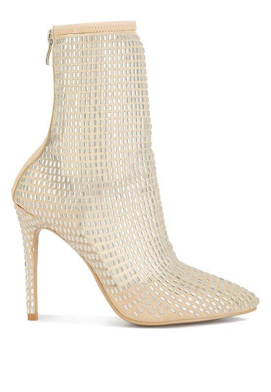 Fortunate Rhinestones Embellished Mesh Boots - 2000001797200 - Love it Curvy