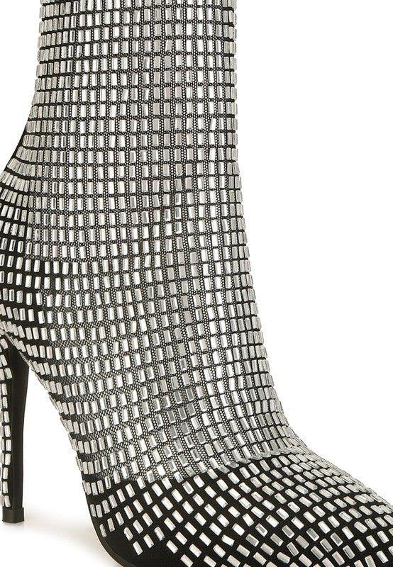 Fortunate Rhinestones Embellished Mesh Boots - 2000001797200 - Love it Curvy