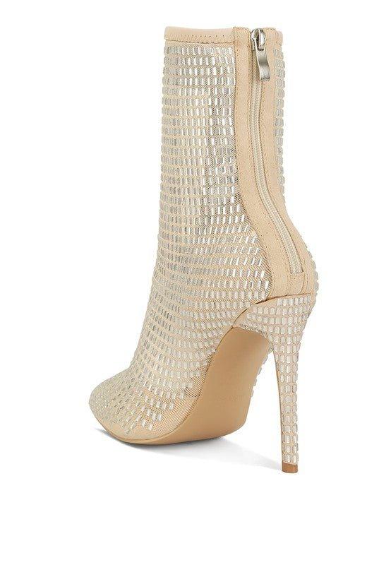 Fortunate Rhinestones Embellished Mesh Boots - 2000001797200 - Love it Curvy