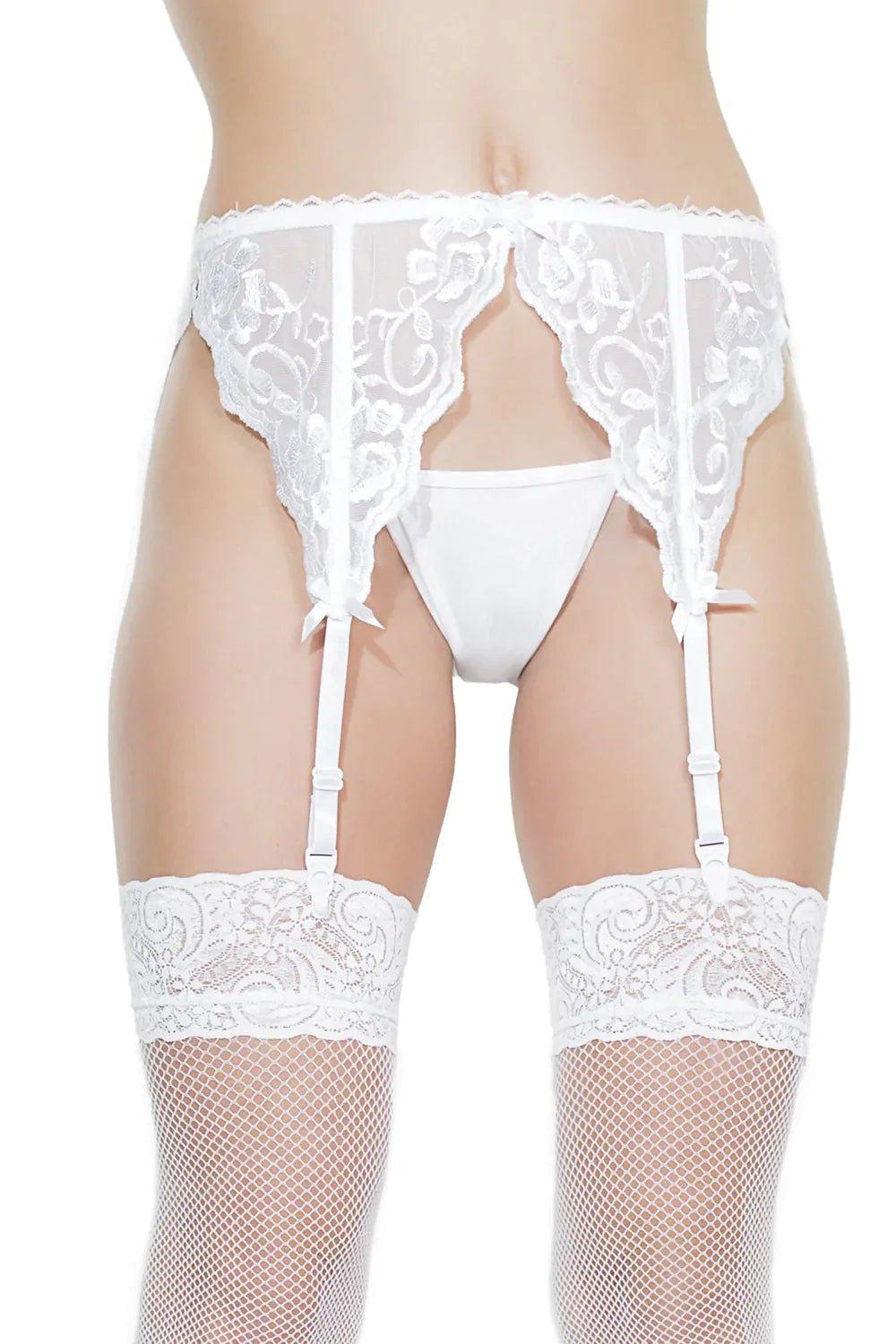 French lace garter belt (407) - 407-WHT-OS - Love it Curvy