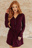 Getting Out Long Sleeve Hoodie Romper in Maroon - AS7893-01 - Love it Curvy