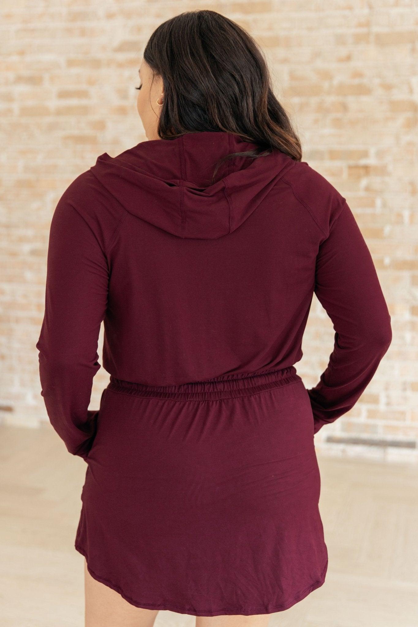 Getting Out Long Sleeve Hoodie Romper in Maroon - AS7893-01 - Love it Curvy