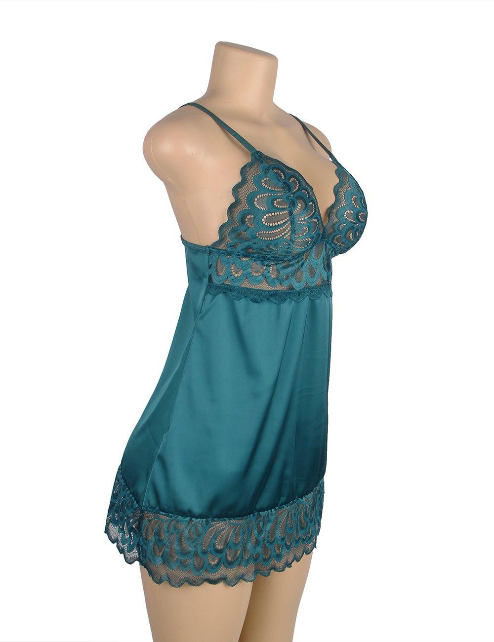 Green Lace Floral Back Closure with Hook and Eye Sexy Babydoll - R81167-3P-1184-OHY - Love it Curvy